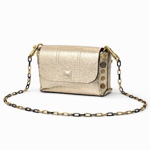 Zadig & Voltaire silver foil leather mini Bag, silver metal chain. Rare Find!